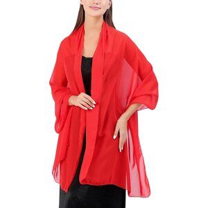 Women Red Elegant Soft Sheer Chiffon Stole Bride Wedding Shawls and Wraps